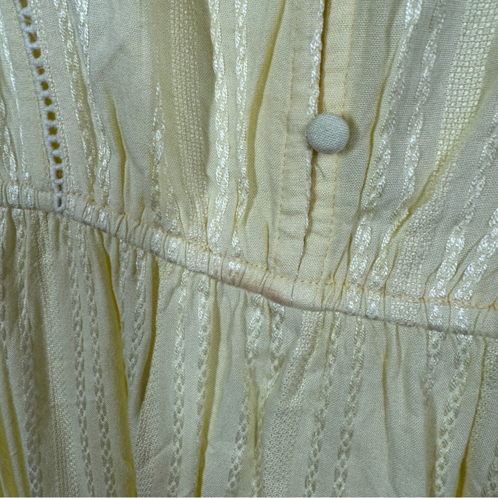 ICHI Yellow Textured Midi Dress Size 36 Button Front Short Sleeve Summer - Picture 7 of 13
